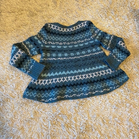 Free People Through the Storm Chunky Knit Blue Fair Isle Sweater, wool blend, L - Picture 7 of 16